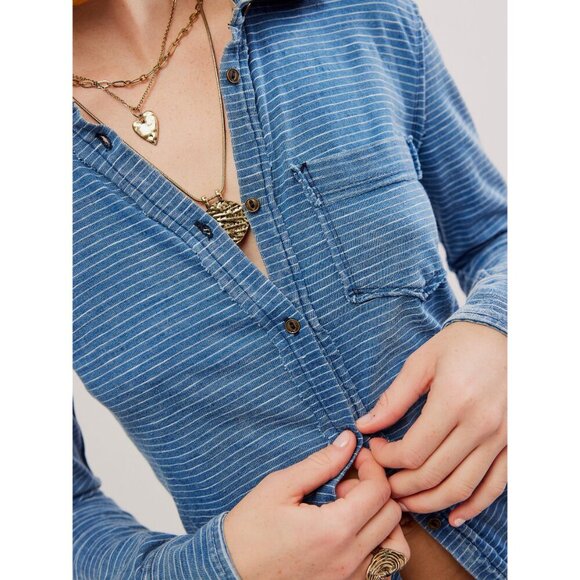🆕 FREE PEOPLE Blue Blue Shirting / Indigo Combo $98 RETAIL! - Picture 2 of 10